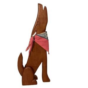 Howling Coyote Teak Hand Carved Wood Bandana Silver Clasp Vintage 1992 14”